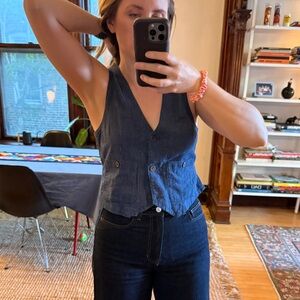 J crew patch-pocket vest in indigo stripe